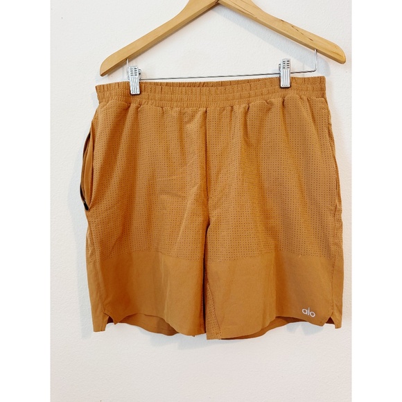 ALO Yoga Men's Athletic Shorts in Mustard - Picture 2 of 7